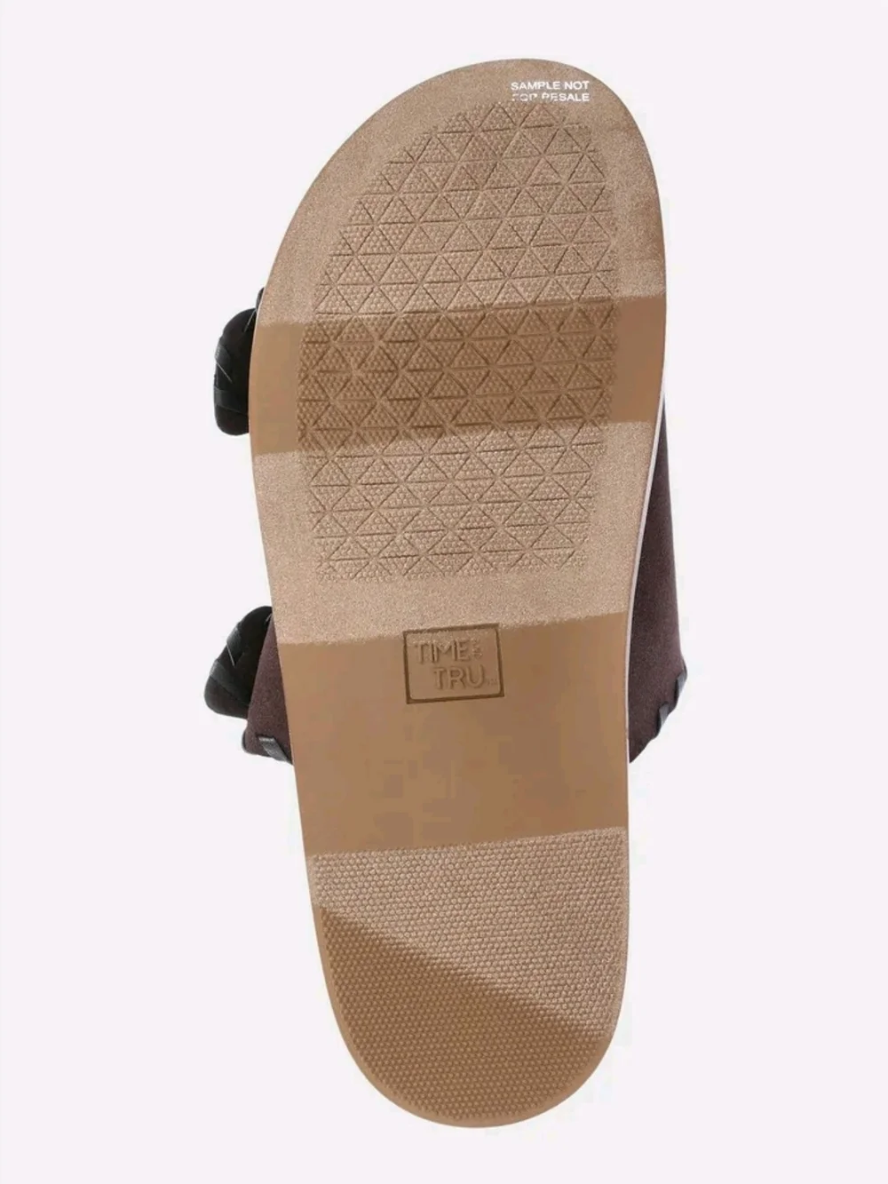 Time and Tru Brown Double Buckle Whipstitch Footbed Orthopedic Slide Sandal